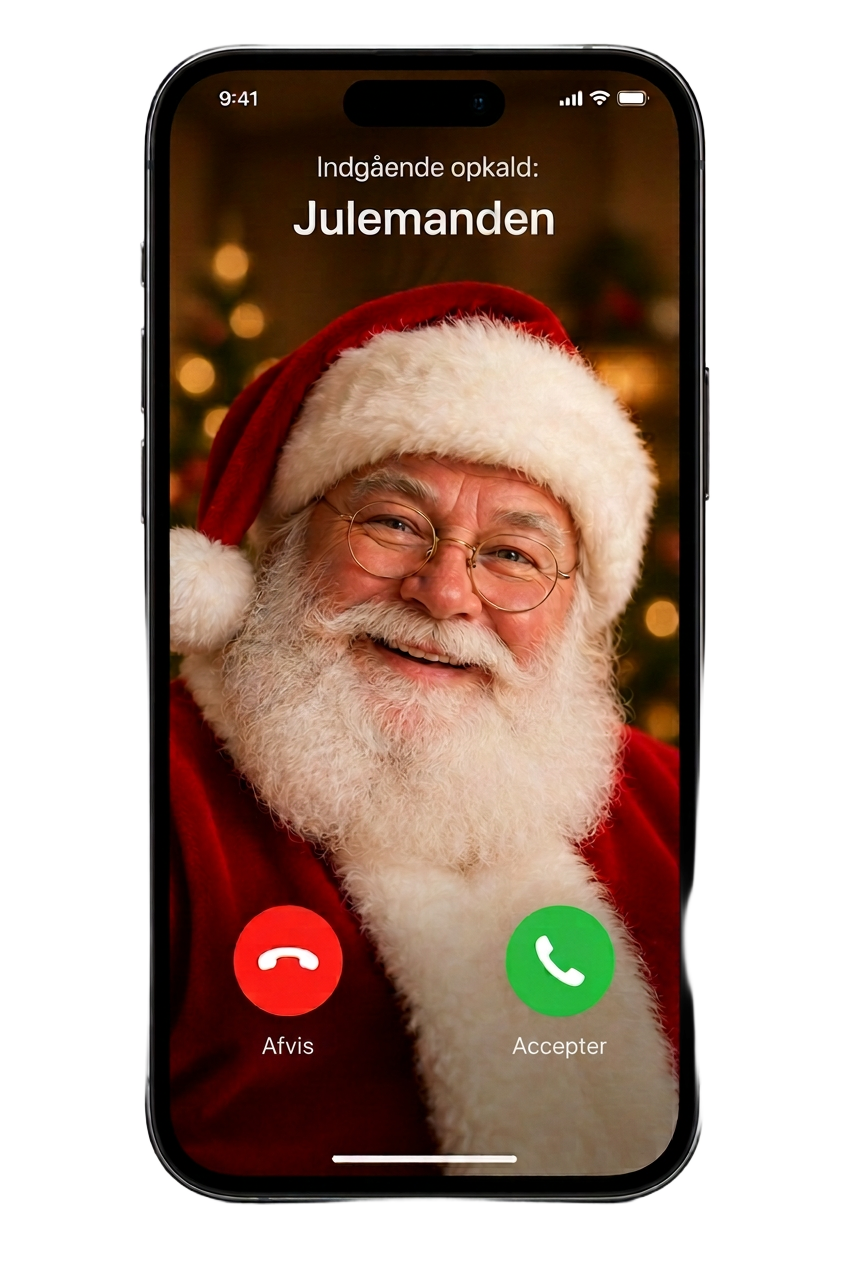Telefon der viser et opkald fra Julemanden