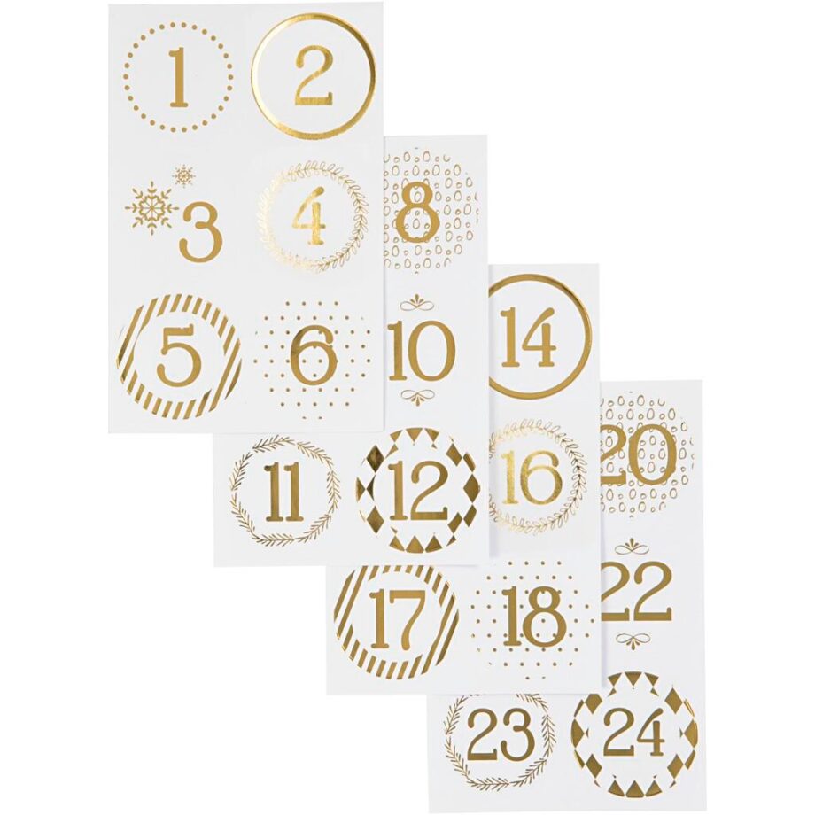 Stickers kalendertal, 1-24 - Hvid/Guld