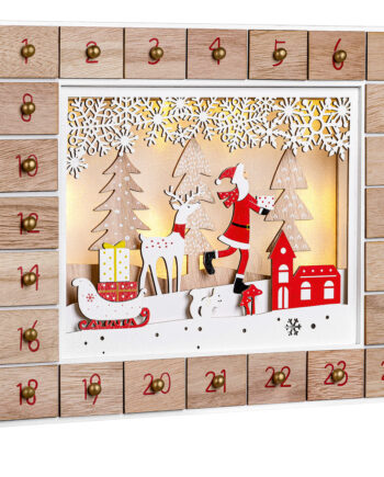 Pakkekalender med 24 rum, træ, LED, genanvendelig