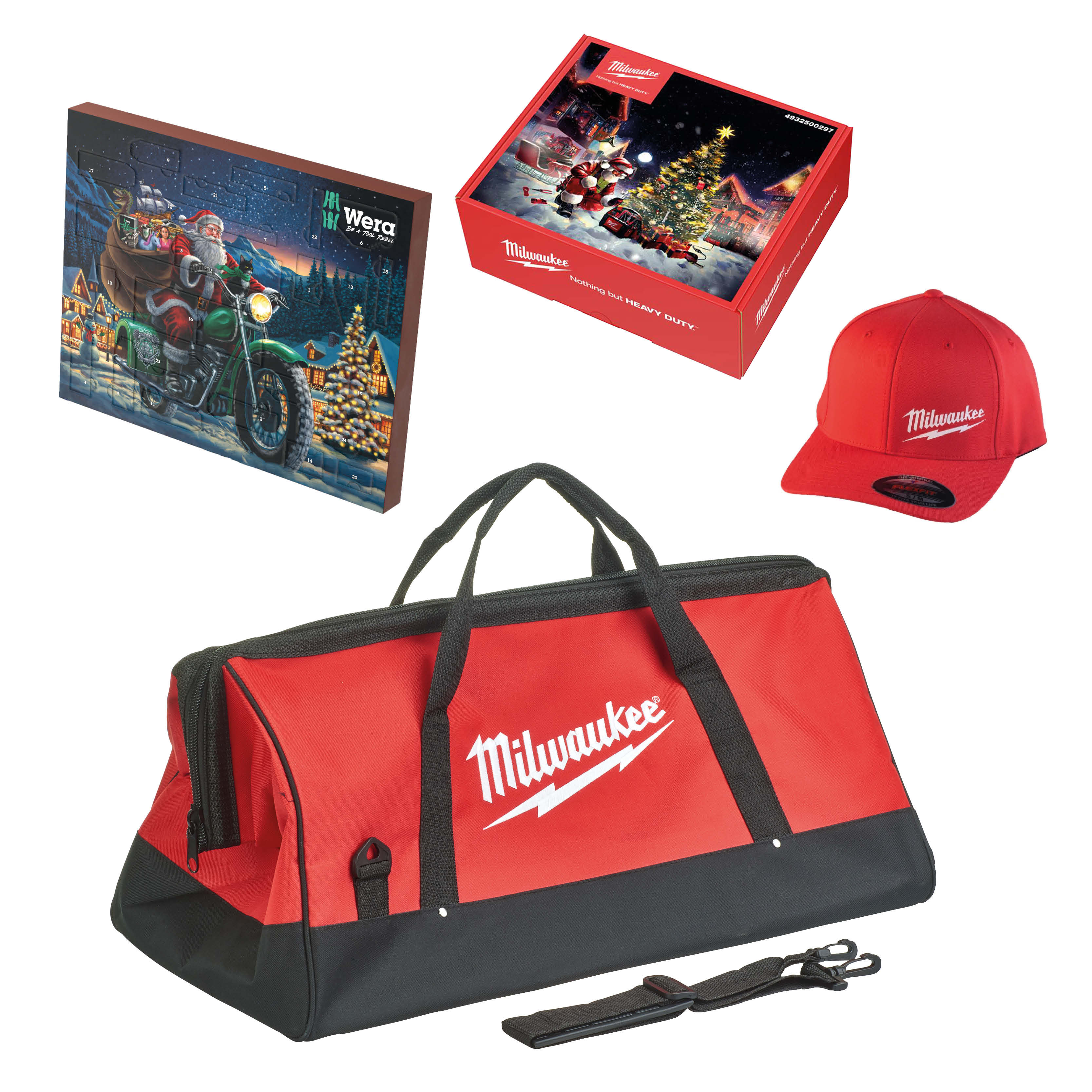 Milwaukee Adventskalender Rød Kasket  Contractor Bag Str  Wera Jul